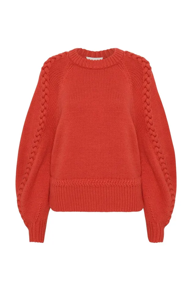 Mira Knit Jumper Scarlet Red Women Aje Knitwear 038 Jumpers