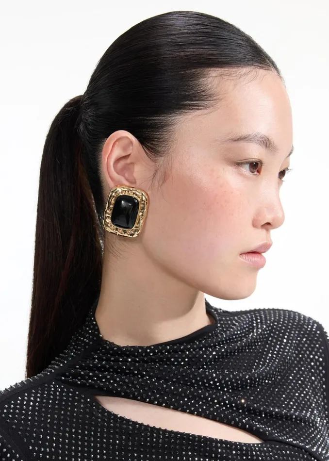 Mottled Gold Black Earrings Women Self Portrait Jewellery