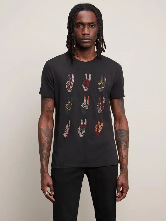MULTI PEACE HAND TEE Black Clothing John Varvatos Graphic Tees