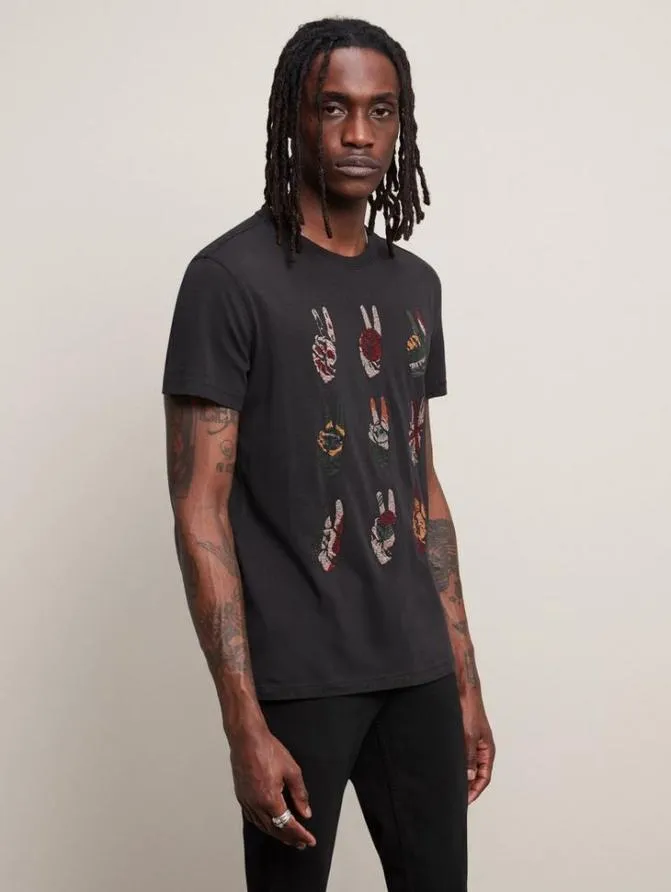 MULTI PEACE HAND TEE Black Clothing John Varvatos Graphic Tees