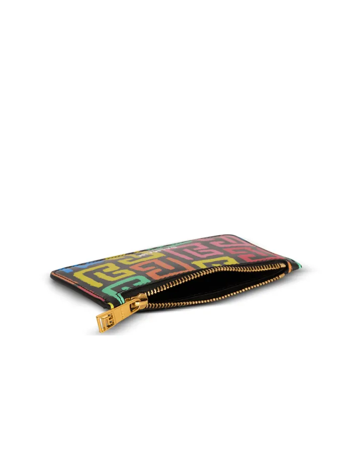 Multicoloured PB Labyrinth Calfskin Purse Black Men Balmain Small Leather Goods