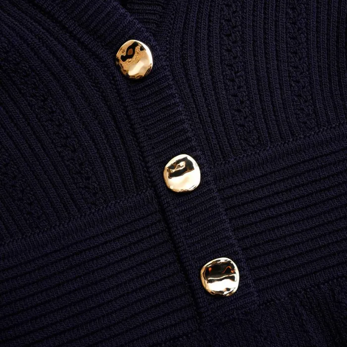Navy Pointelle Knit Mini Dress Women Self Portrait Dresses