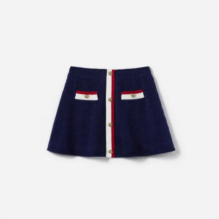 Navy Textured Knit Skirt Kids Self Portrait Knitwear