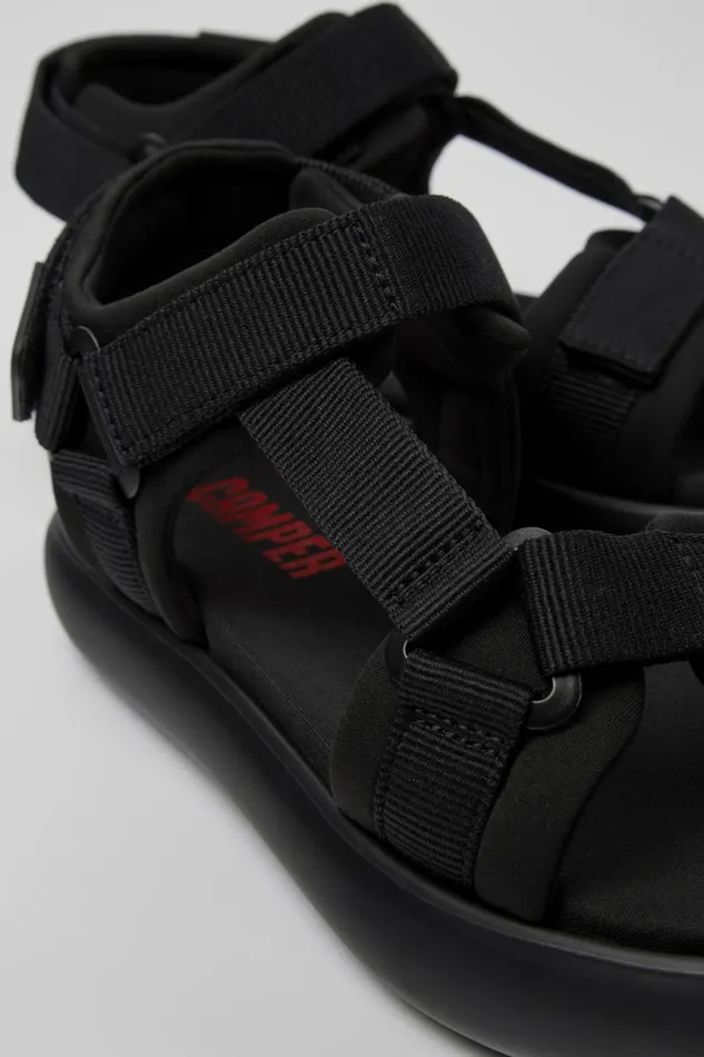 Non Leather Shoes Men Camper Pelotas Flota Black Textile Sandal