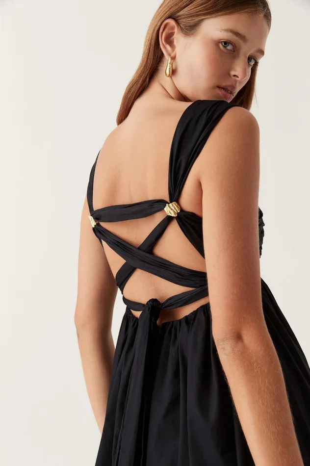 Nova Tie Back Midi Dress Black Women Aje Bridesmaid Dresses