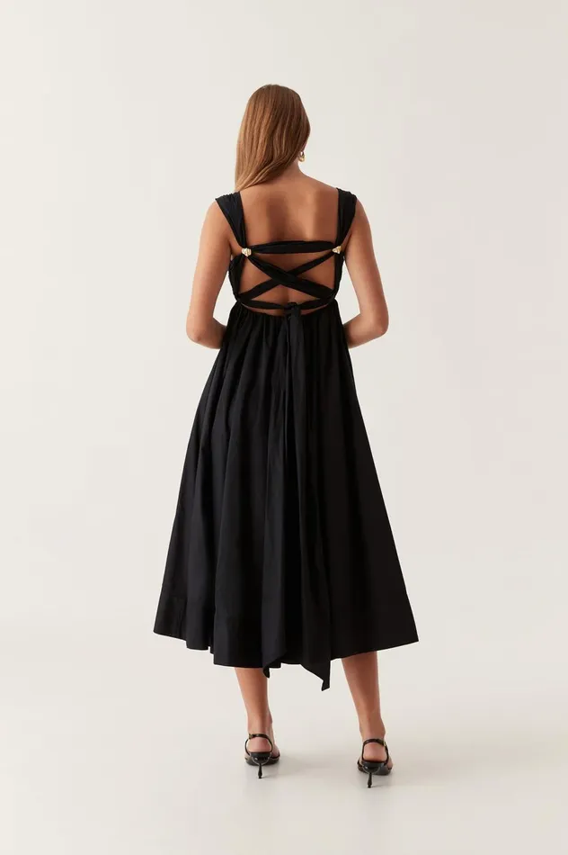 Nova Tie Back Midi Dress Black Women Aje Bridesmaid Dresses