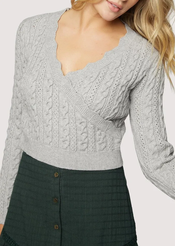Olivia Wrap Top Heathergrey Women Lost Wander Sweaters