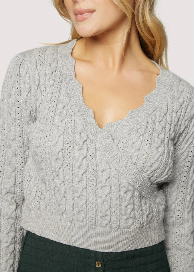 Olivia Wrap Top Heathergrey Women Lost Wander Sweaters