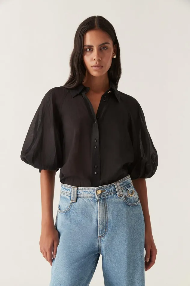 Palms Puff Sleeve Shirt Black Women Aje Tops