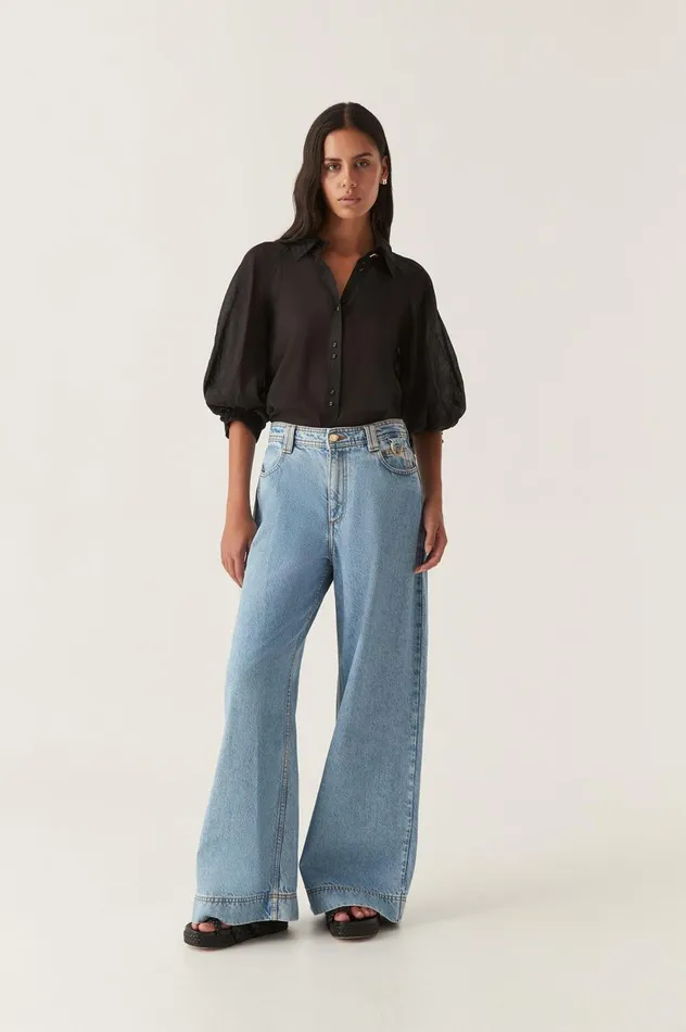 Palms Puff Sleeve Shirt Black Women Aje Tops