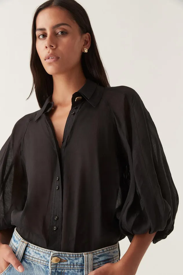 Palms Puff Sleeve Shirt Black Women Aje Tops