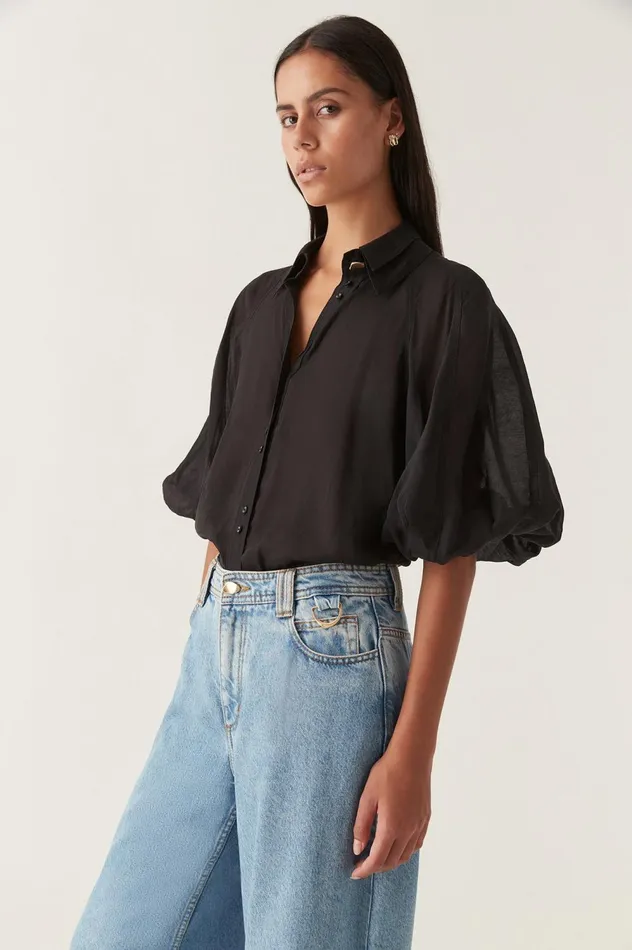 Palms Puff Sleeve Shirt Black Women Aje Tops