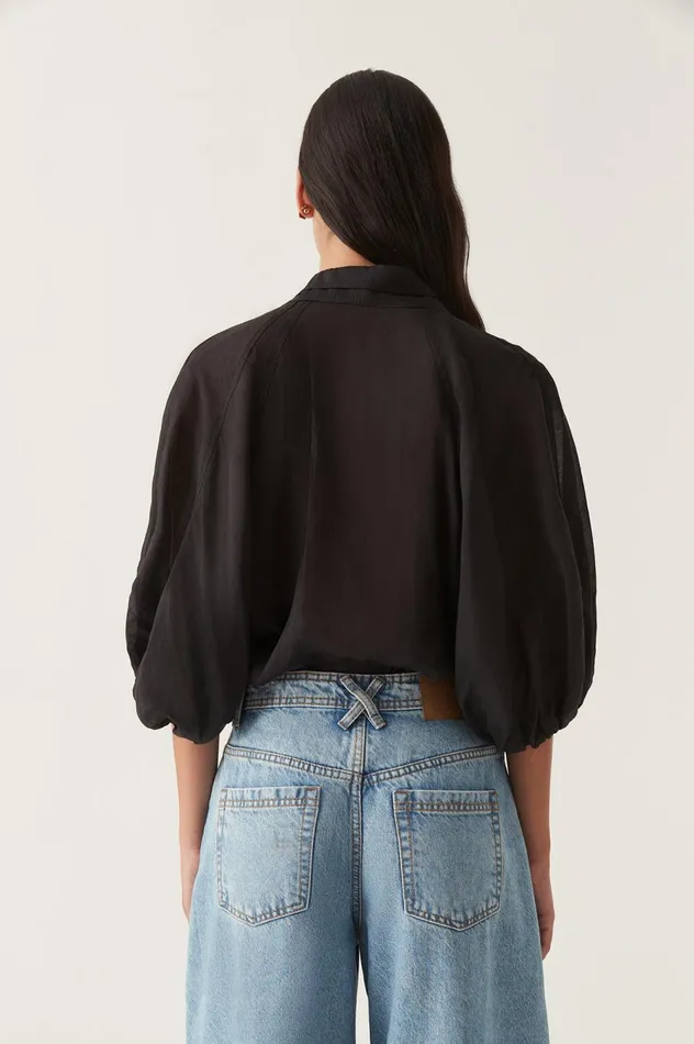 Palms Puff Sleeve Shirt Black Women Aje Tops