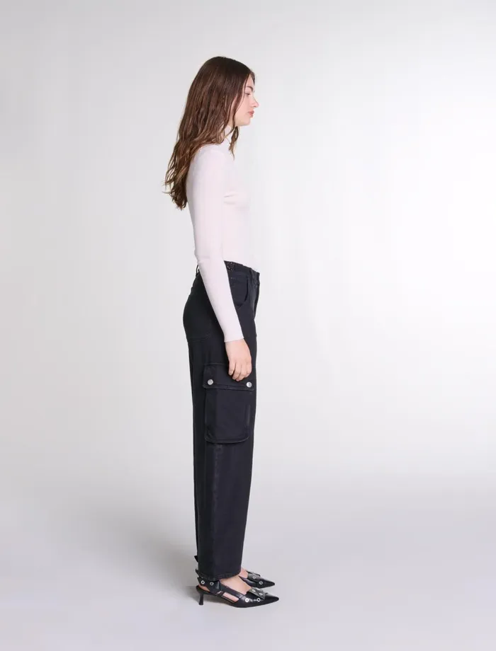 Pants and Jeans Women Maje Cargo Jeans Black