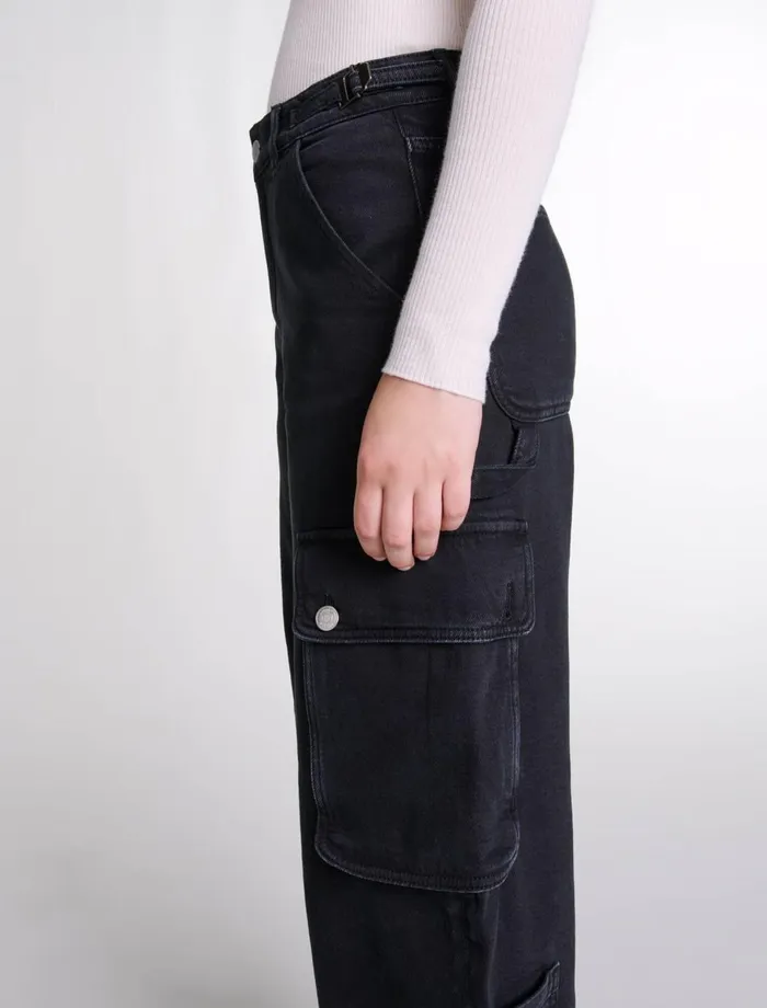 Pants and Jeans Women Maje Cargo Jeans Black
