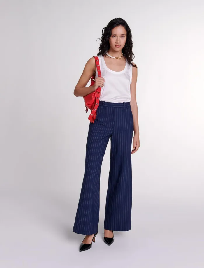 Pants and Jeans Women Maje Striped Trousers Navy Tennis Stripe