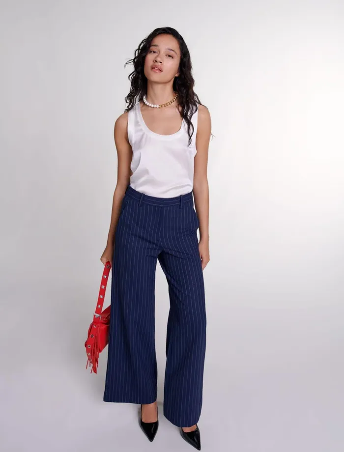 Pants and Jeans Women Maje Striped Trousers Navy Tennis Stripe