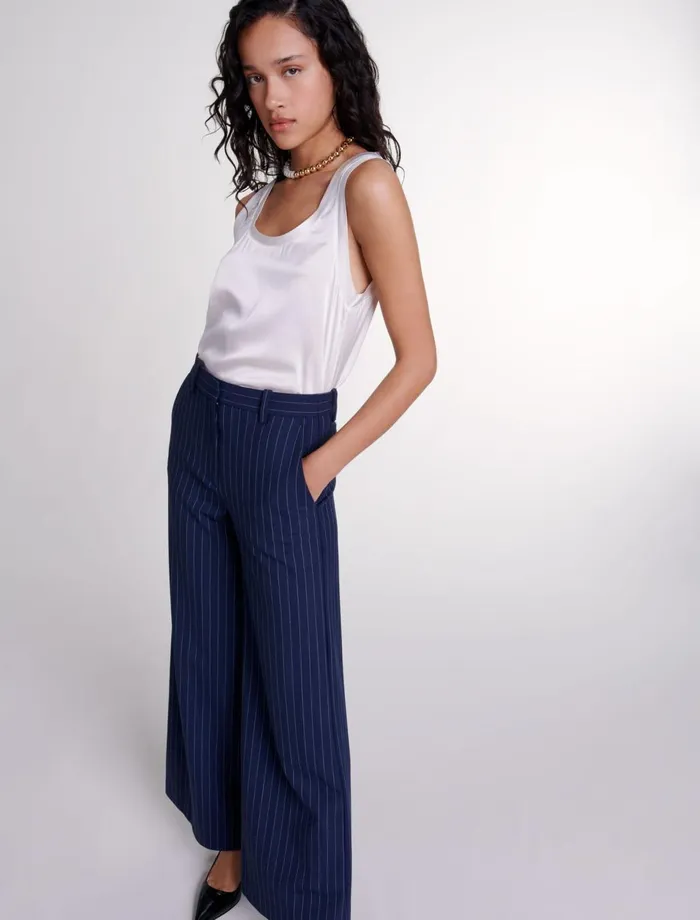 Pants and Jeans Women Maje Striped Trousers Navy Tennis Stripe