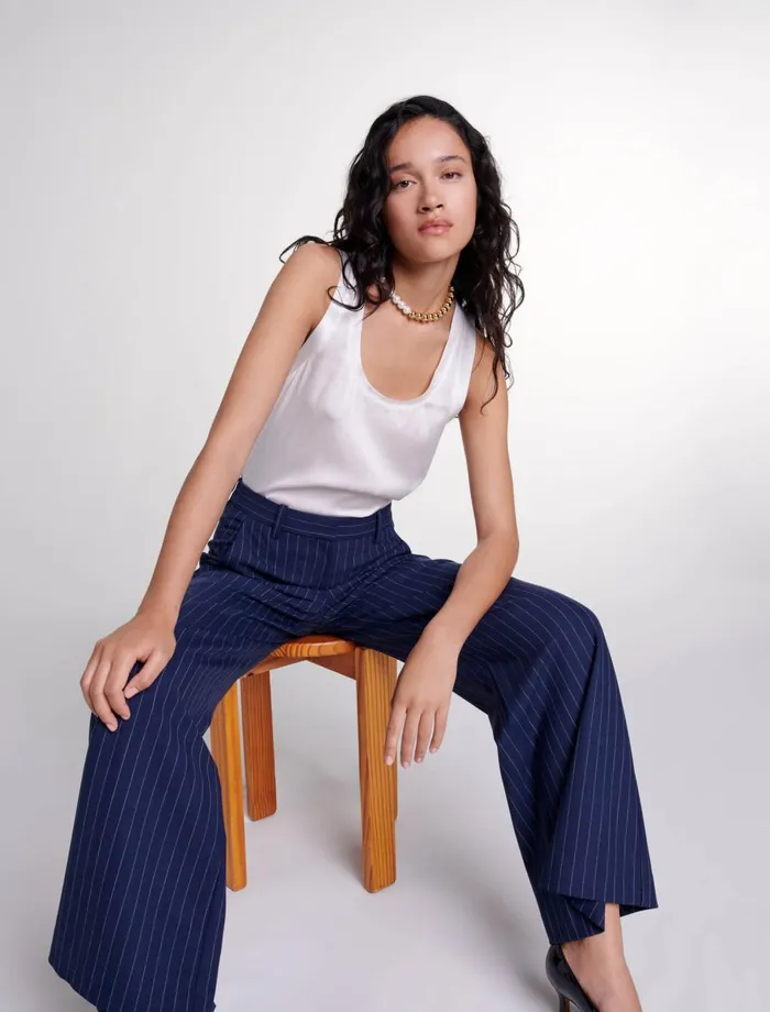 Pants and Jeans Women Maje Striped Trousers Navy Tennis Stripe