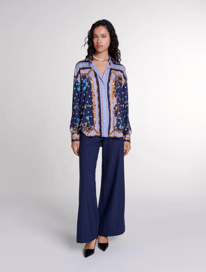 Pants and Jeans Women Maje Striped Trousers Navy Tennis Stripe