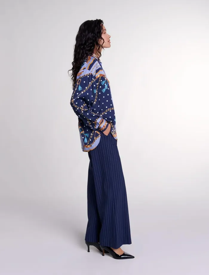 Pants and Jeans Women Maje Striped Trousers Navy Tennis Stripe