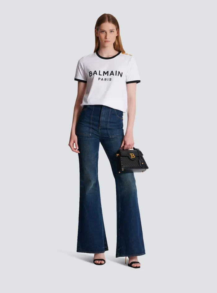Paris 3button Tshirt Black Women Balmain TShirts