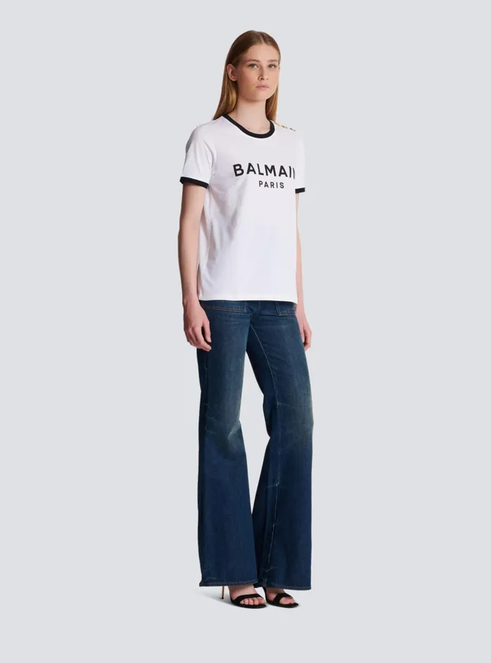 Paris 3button Tshirt Black Women Balmain TShirts
