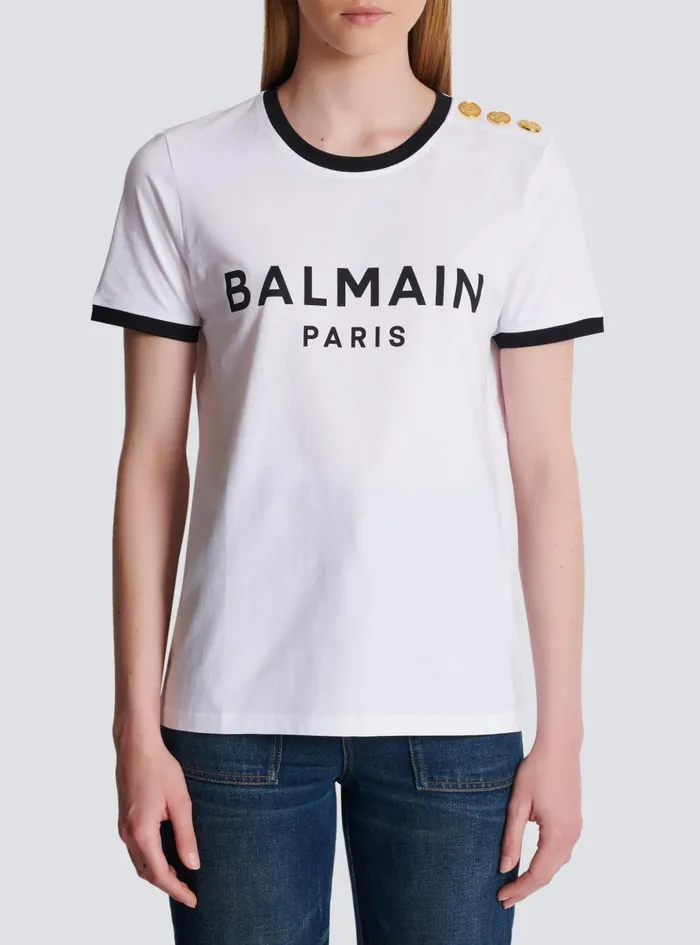Paris 3button Tshirt Black Women Balmain TShirts