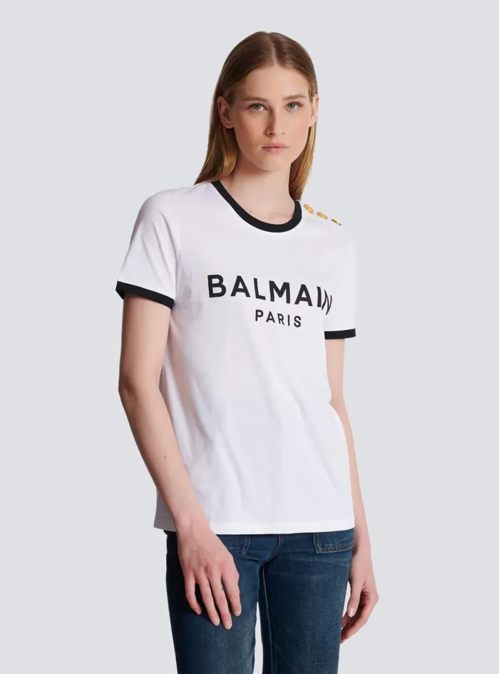 Paris 3button Tshirt Black Women Balmain TShirts