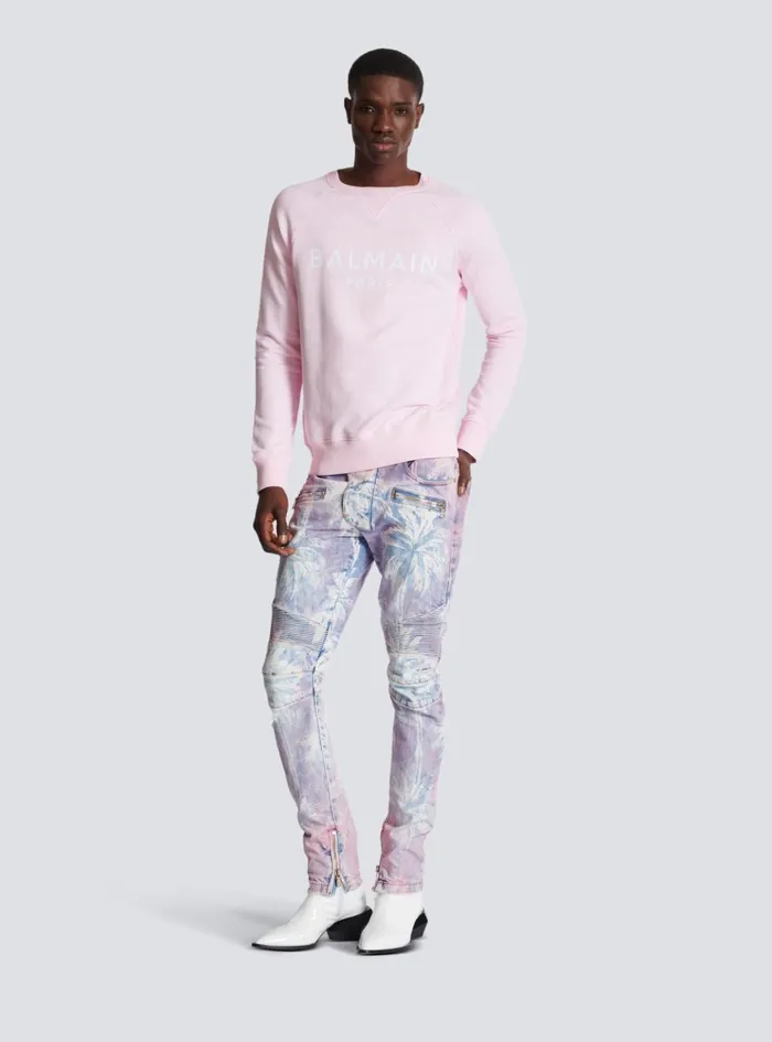 Paris Printed Sweatshirt Pink Men Balmain Sweatshirts