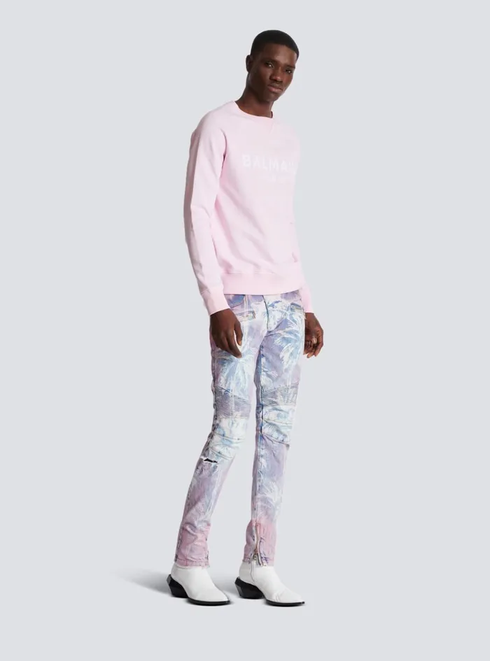 Paris Printed Sweatshirt Pink Men Balmain Sweatshirts
