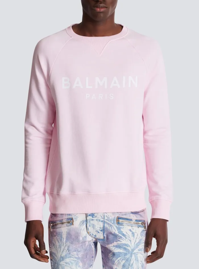 Paris Printed Sweatshirt Pink Men Balmain Sweatshirts