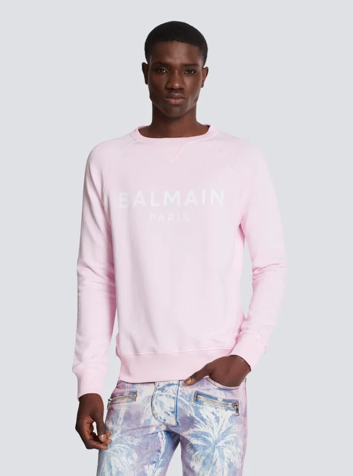 Paris Printed Sweatshirt Pink Men Balmain Sweatshirts