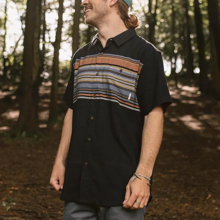 Passenger Clothing Ebb Organic Cotton Short Sleeve Shirt Black Stripe Men Shirts