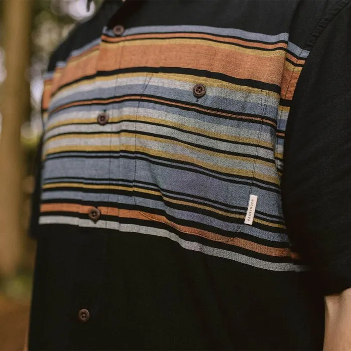 Passenger Clothing Ebb Organic Cotton Short Sleeve Shirt Black Stripe Men Shirts