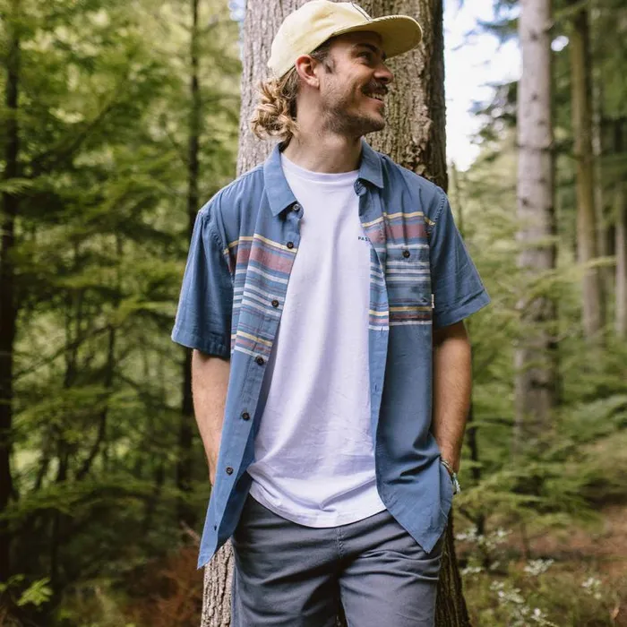 Passenger Clothing Ebb Organic Cotton Short Sleeve Shirt Ensign Blue Stripe Men Shirts
