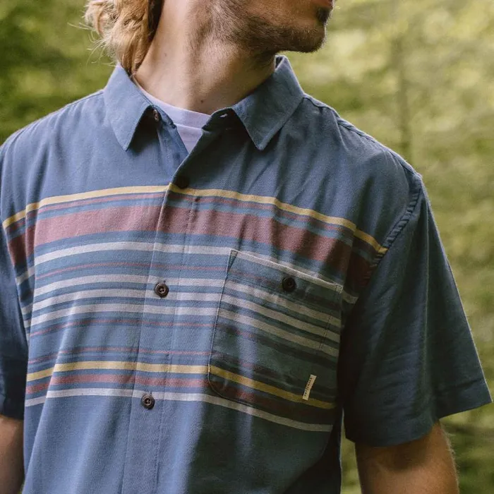 Passenger Clothing Ebb Organic Cotton Short Sleeve Shirt Ensign Blue Stripe Men Shirts