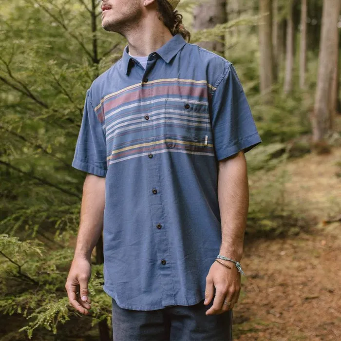 Passenger Clothing Ebb Organic Cotton Short Sleeve Shirt Ensign Blue Stripe Men Shirts