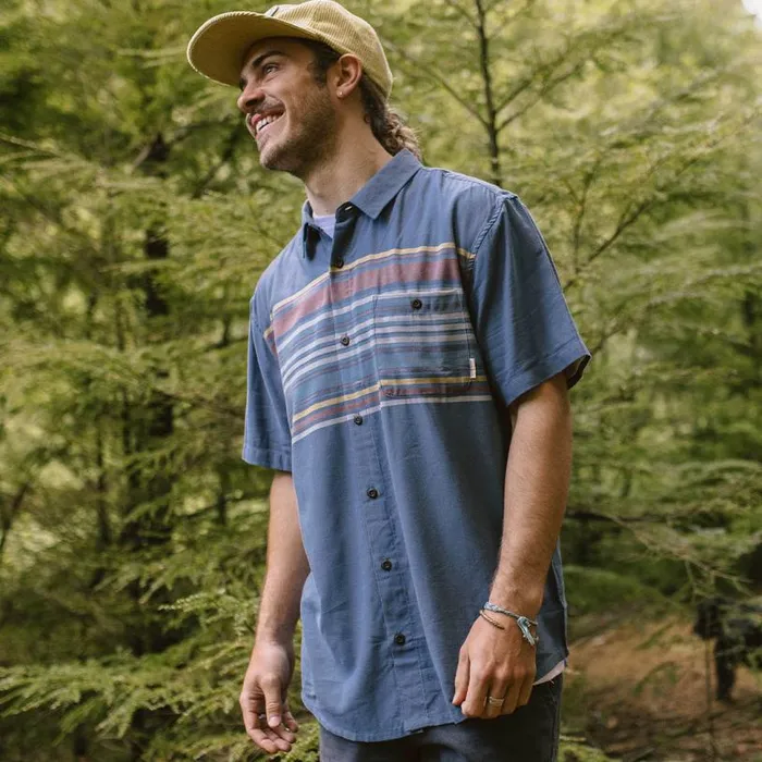 Passenger Clothing Ebb Organic Cotton Short Sleeve Shirt Ensign Blue Stripe Men Shirts