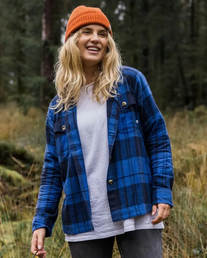 Passenger Clothing Harmony Organic Cotton Check Shirt True Blue Women Shirts