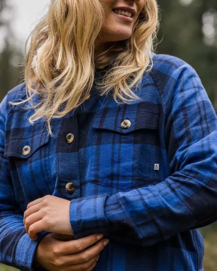 Passenger Clothing Harmony Organic Cotton Check Shirt True Blue Women Shirts