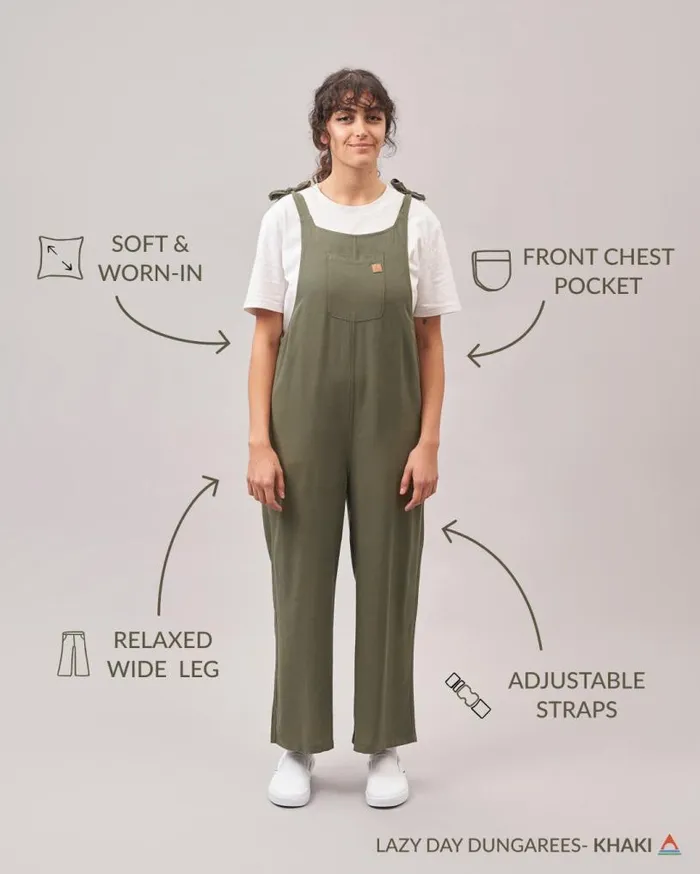 Passenger Clothing Lazy Day Dungarees Khaki Women Dungarees and Trousers