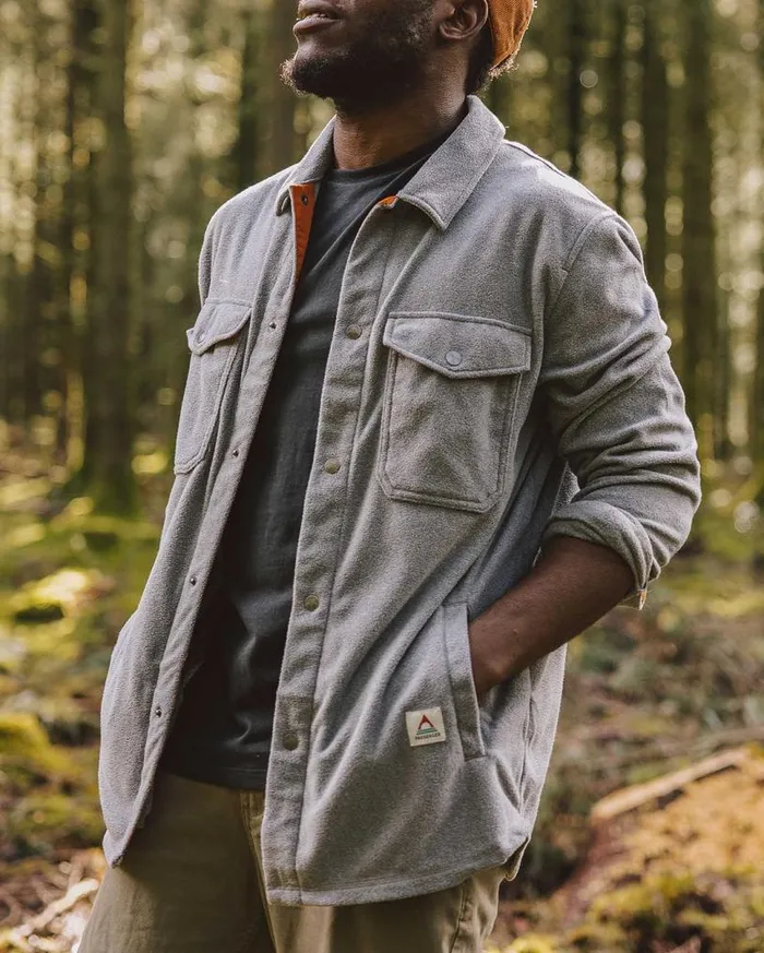 Passenger Clothing Maple Recycled Polar Fleece Shirt Grey Marl Men Shirts