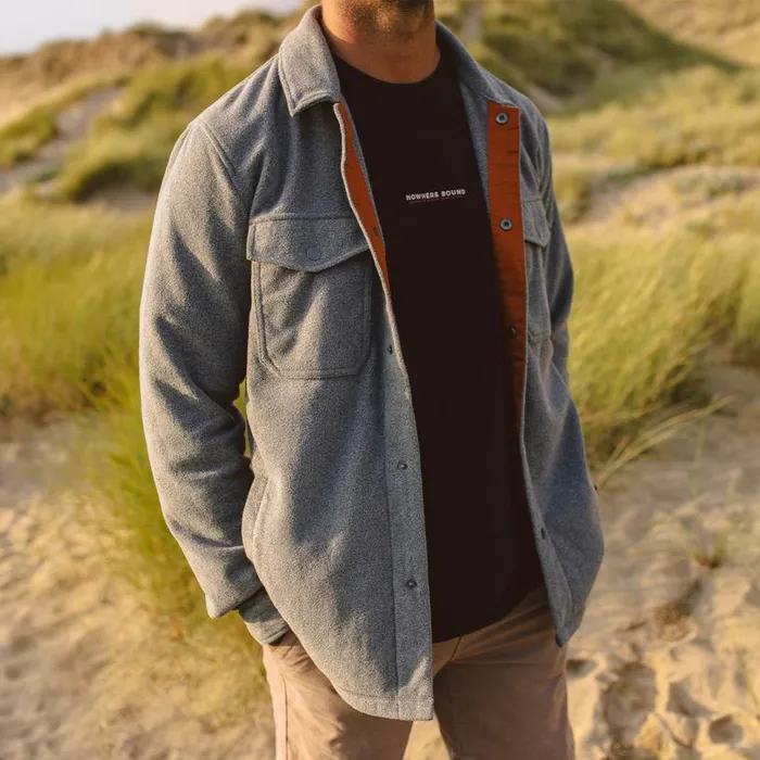 Passenger Clothing Maple Recycled Polar Fleece Shirt Grey Marl Men Shirts
