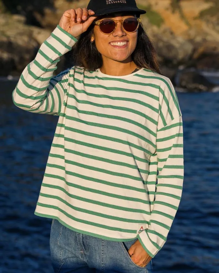 Passenger Clothing Misty Stripe LS TShirt Deep Sea Women Tops and TShirts