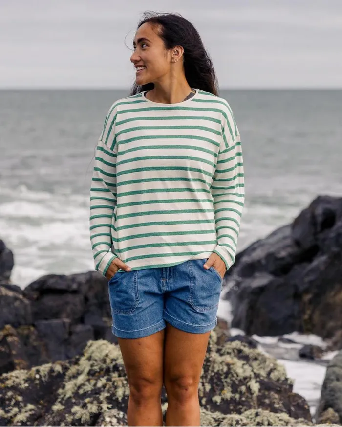 Passenger Clothing Misty Stripe LS TShirt Deep Sea Women Tops and TShirts