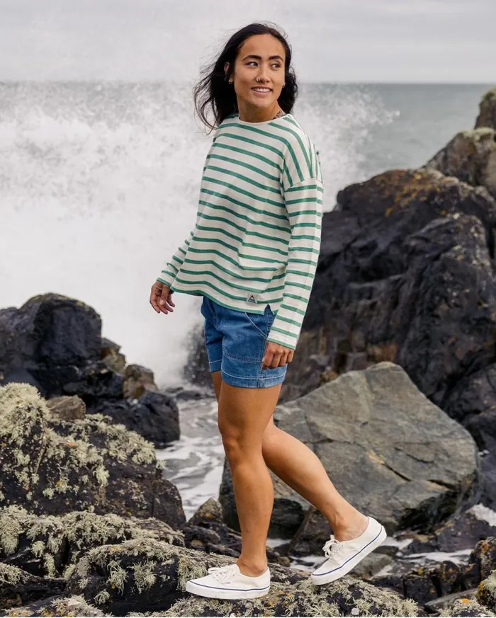 Passenger Clothing Misty Stripe LS TShirt Deep Sea Women Tops and TShirts