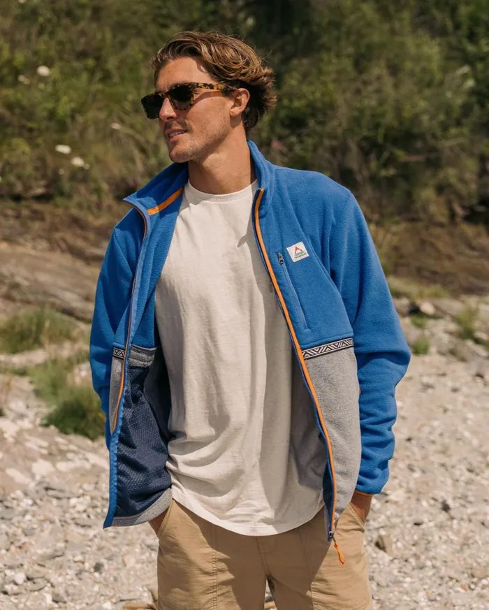 Passenger Clothing Ridge Full Zip Recycled Polar Fleece True Bluegrey Marl Men Fleece