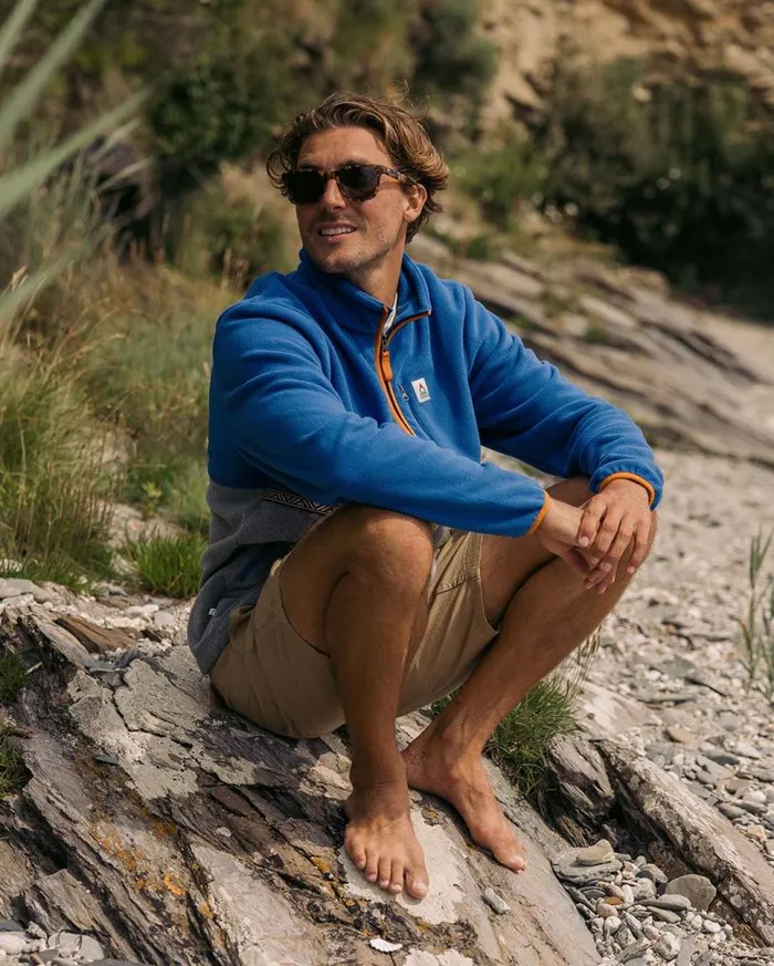 Passenger Clothing Ridge Full Zip Recycled Polar Fleece True Bluegrey Marl Men Fleece