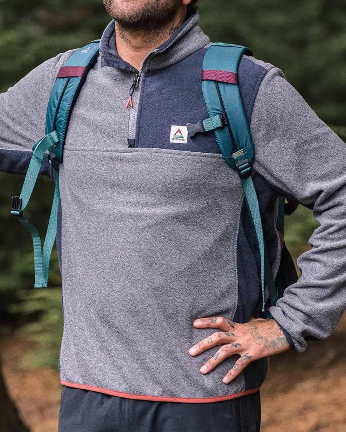 Passenger Clothing Root Recycled Polar 14 Zip Fleece Grey Marl Men Fleece